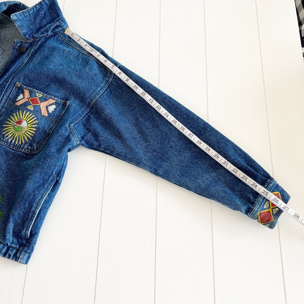 Hand Painted Vintage Ruff Hewn Denim Jean Jacket Southwest Aztec Desert Cactus S - Picture 10 of 16